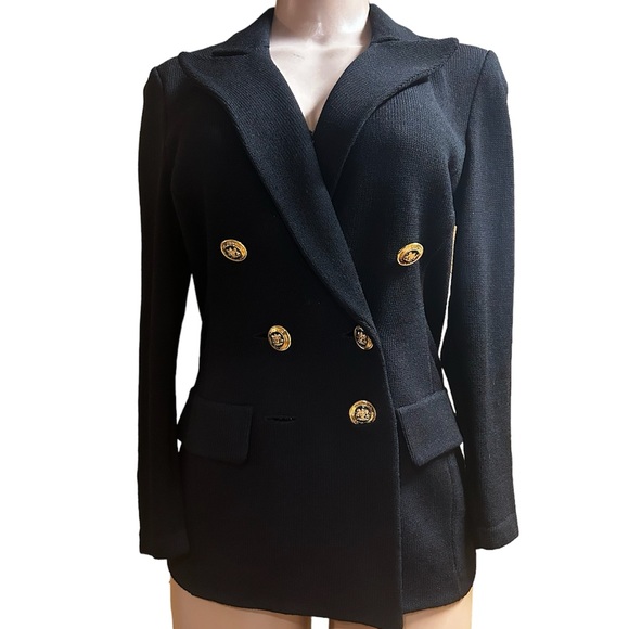 St. John Basics Double Breasted Santana Knit Jacket in Black - Picture 7 of 12